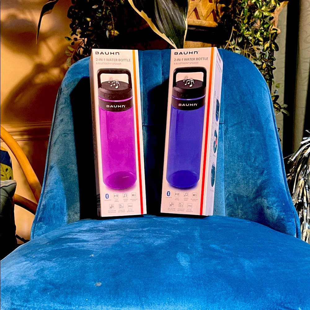 Purple and Blue 2-in-1 Water Bottle with Bluetooth Speaker